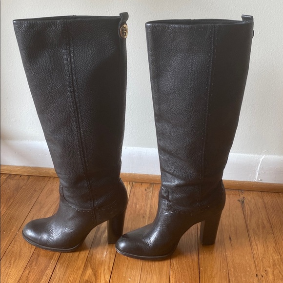 TORY BURCH black leather boots high heel knee high tall size 8 - Picture 4 of 7